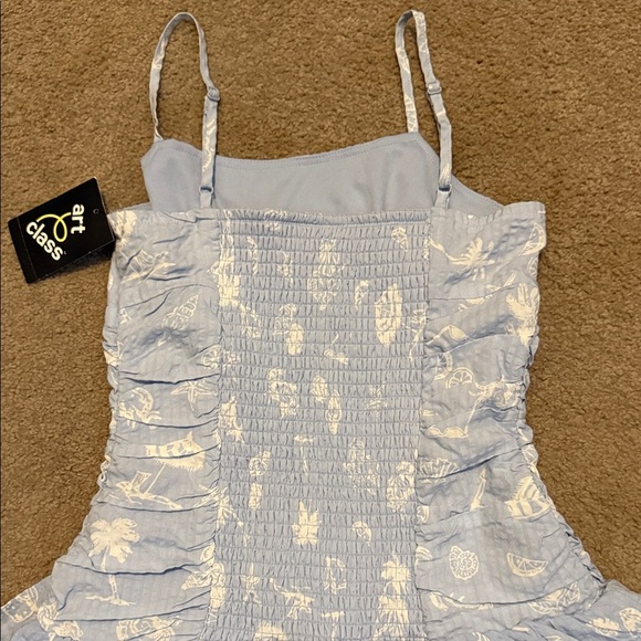 Art Class Light Blue Dress with White Tropical Designs - Picture 6 of 8